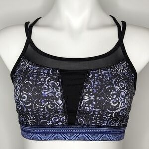 ✨3/$15 Gaiam black purple mesh strappy sports bra S